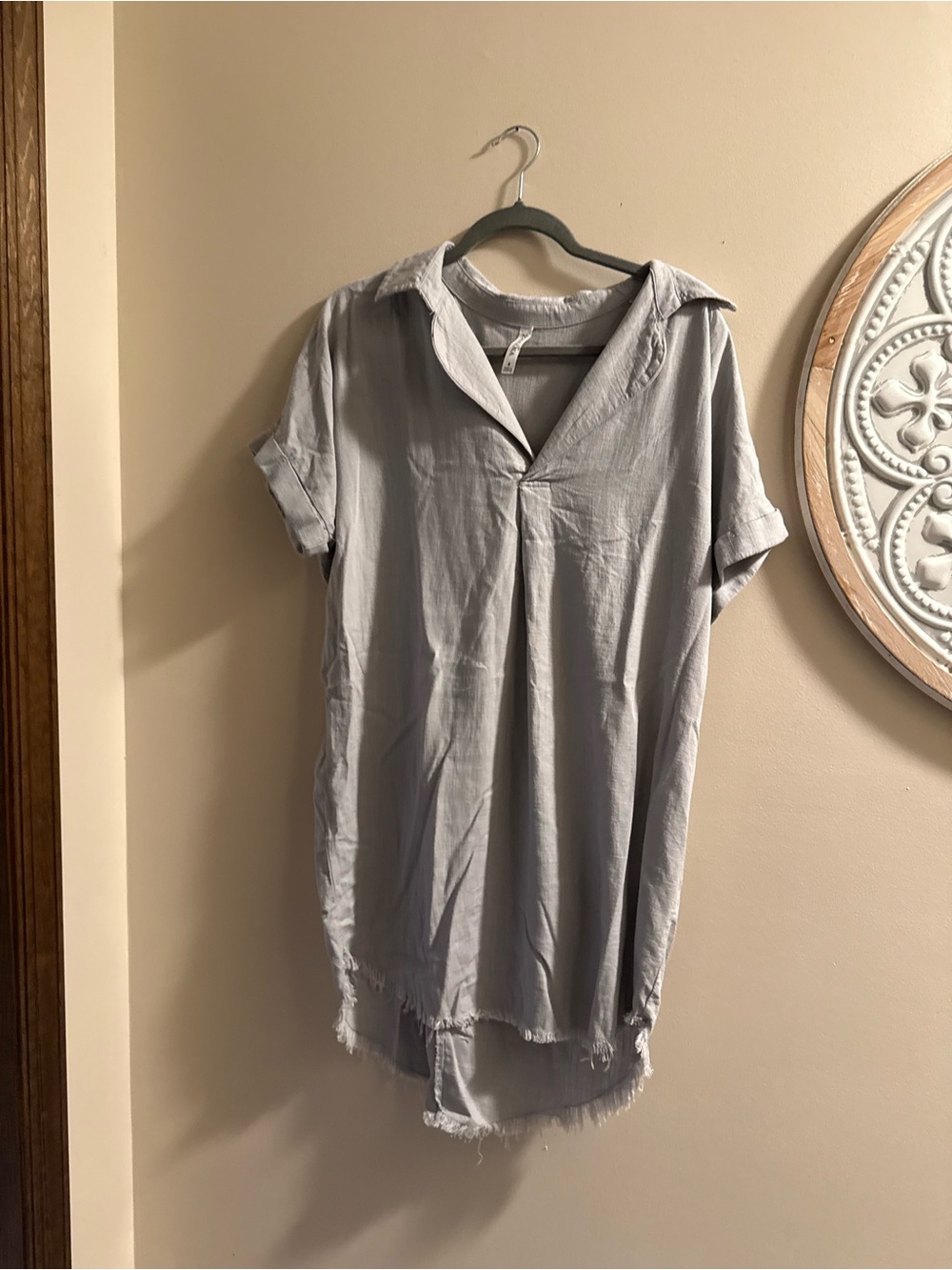 Zenana Outfitters Light Gray Collared Short Sleeve dress